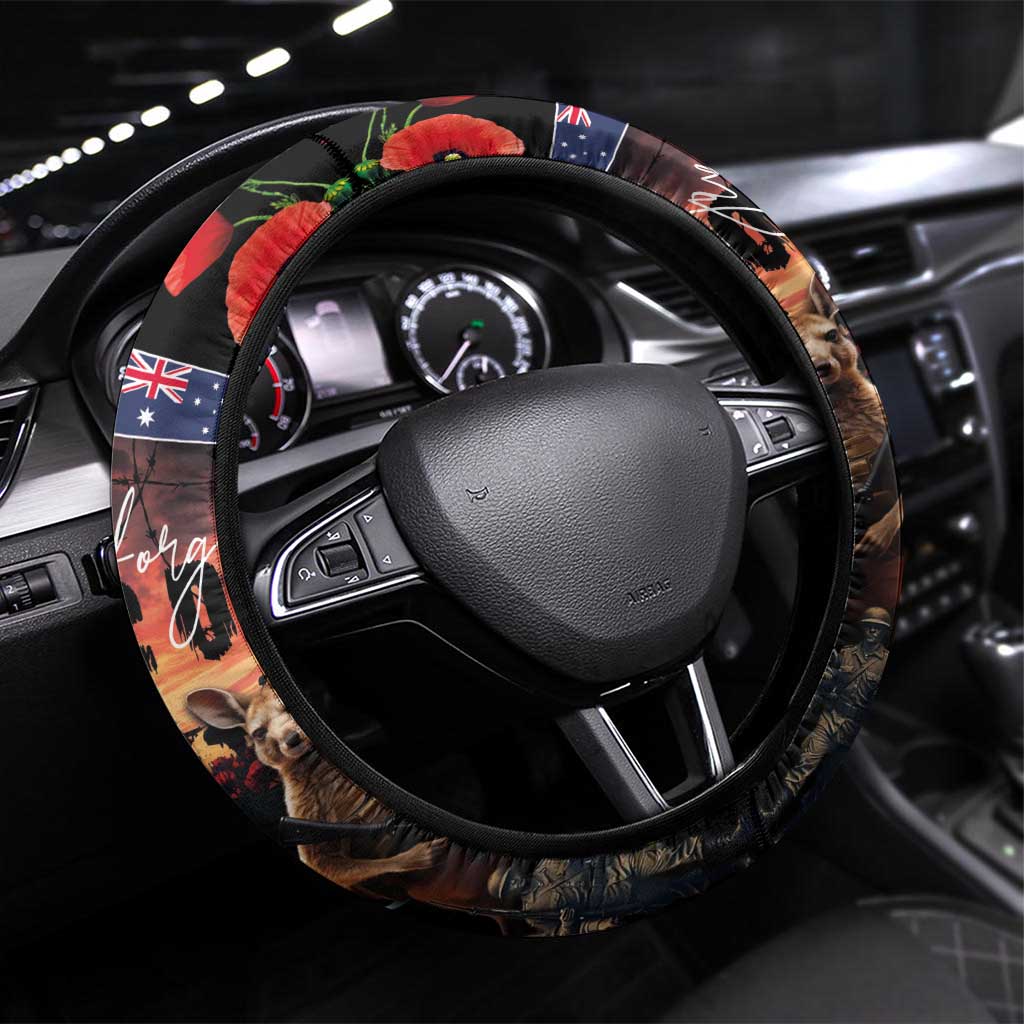 Australia and New Zealand ANZAC Day Steering Wheel Cover Kangaroo and Kiwi Bird Soldier - Forever in My Thoughts