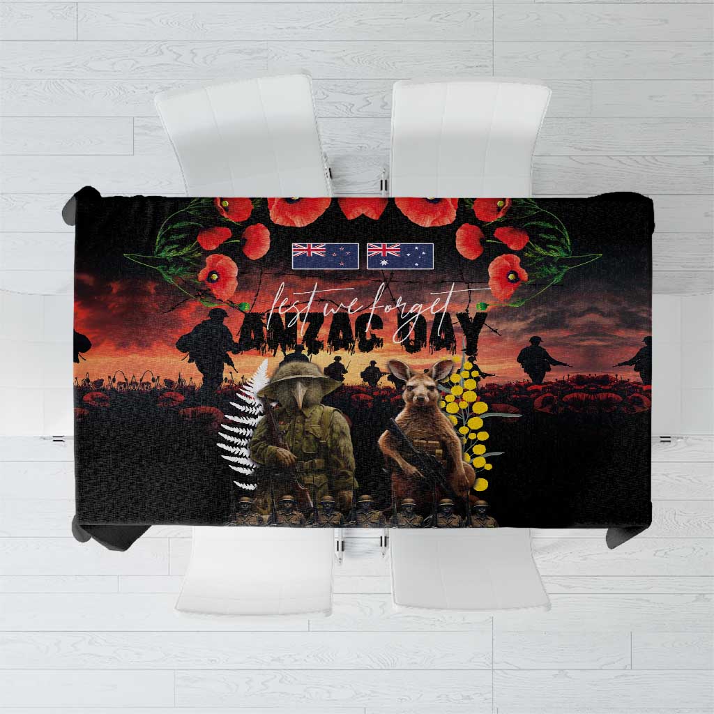Australia and New Zealand ANZAC Day Tablecloth Kangaroo and Kiwi Bird Soldier - Forever in My Thoughts LT03 Black - Polynesian Pride