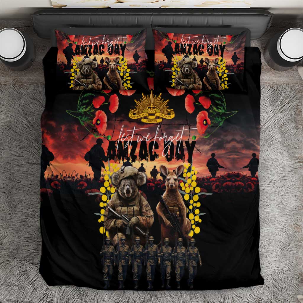 Australia ANZAC Day Bedding Set Kangaroo and Koala Soldier - Forever in My Thoughts LT03 Black - Polynesian Pride