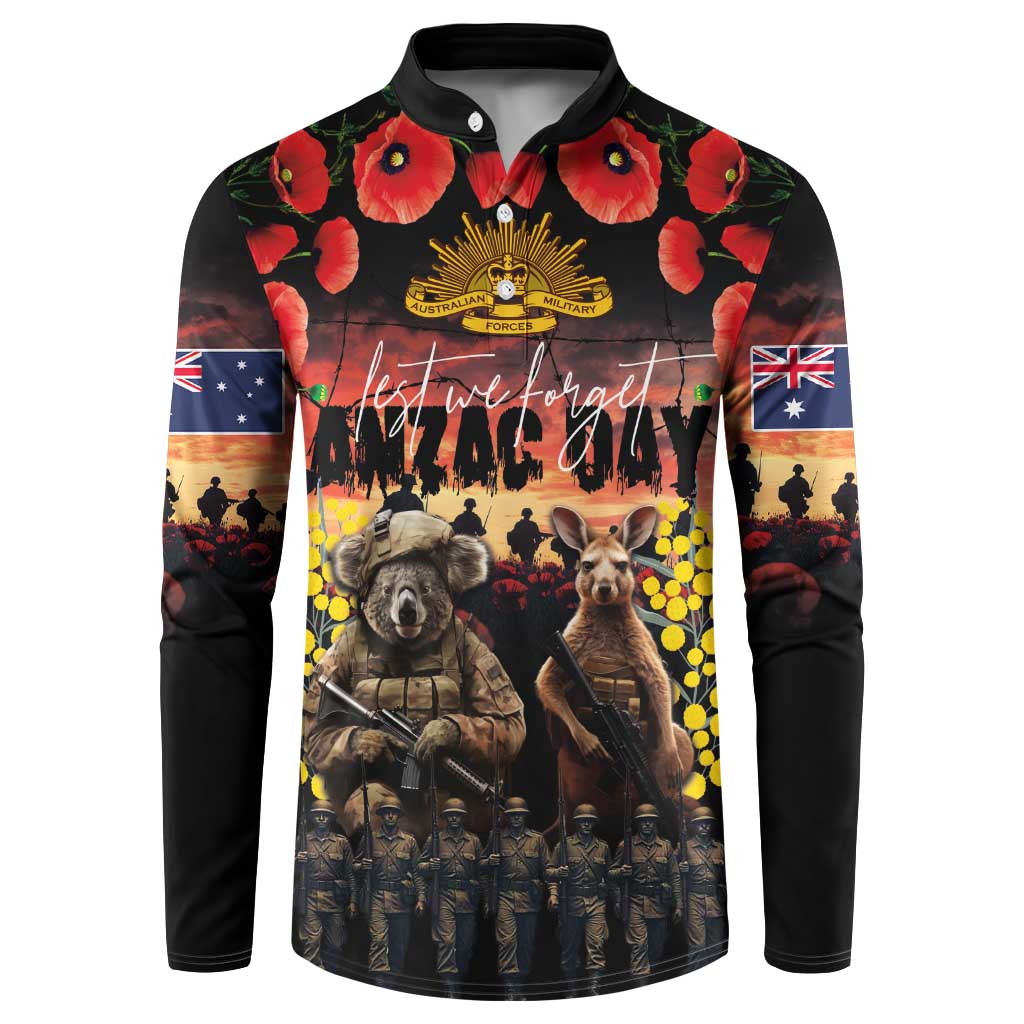 Australia ANZAC Day Button Sweatshirt Kangaroo and Koala Soldier - Forever in My Thoughts LT03 Black - Polynesian Pride