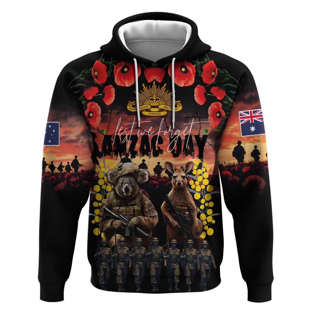 Australia ANZAC Day Hoodie Kangaroo and Koala Soldier - Forever in My Thoughts LT03 Pullover Hoodie Black - Polynesian Pride