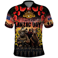Australia ANZAC Day Polo Shirt Kangaroo and Koala Soldier - Forever in My Thoughts LT03 Black - Polynesian Pride