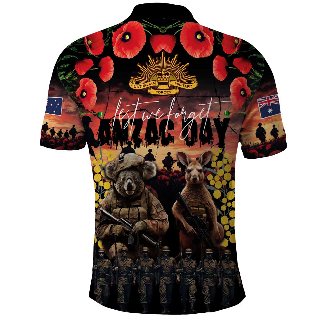 Australia ANZAC Day Polo Shirt Kangaroo and Koala Soldier - Forever in My Thoughts LT03 - Polynesian Pride