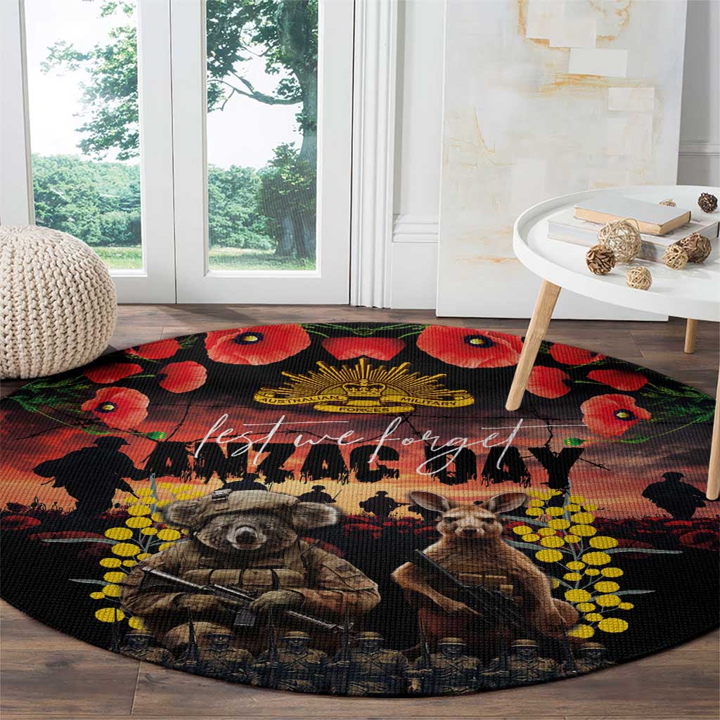 Australia ANZAC Day Round Carpet Kangaroo and Koala Soldier - Forever in My Thoughts LT03 - Polynesian Pride