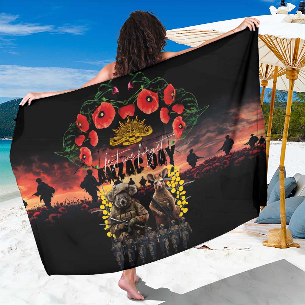 Australia ANZAC Day Sarong Kangaroo and Koala Soldier - Forever in My Thoughts LT03 One Size 44 x 66 inches Black - Polynesian Pride
