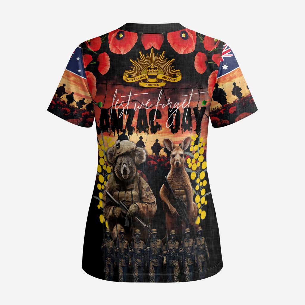 Australia ANZAC Day Scrub Top Kangaroo and Koala Soldier - Forever in My Thoughts LT03 - Polynesian Pride