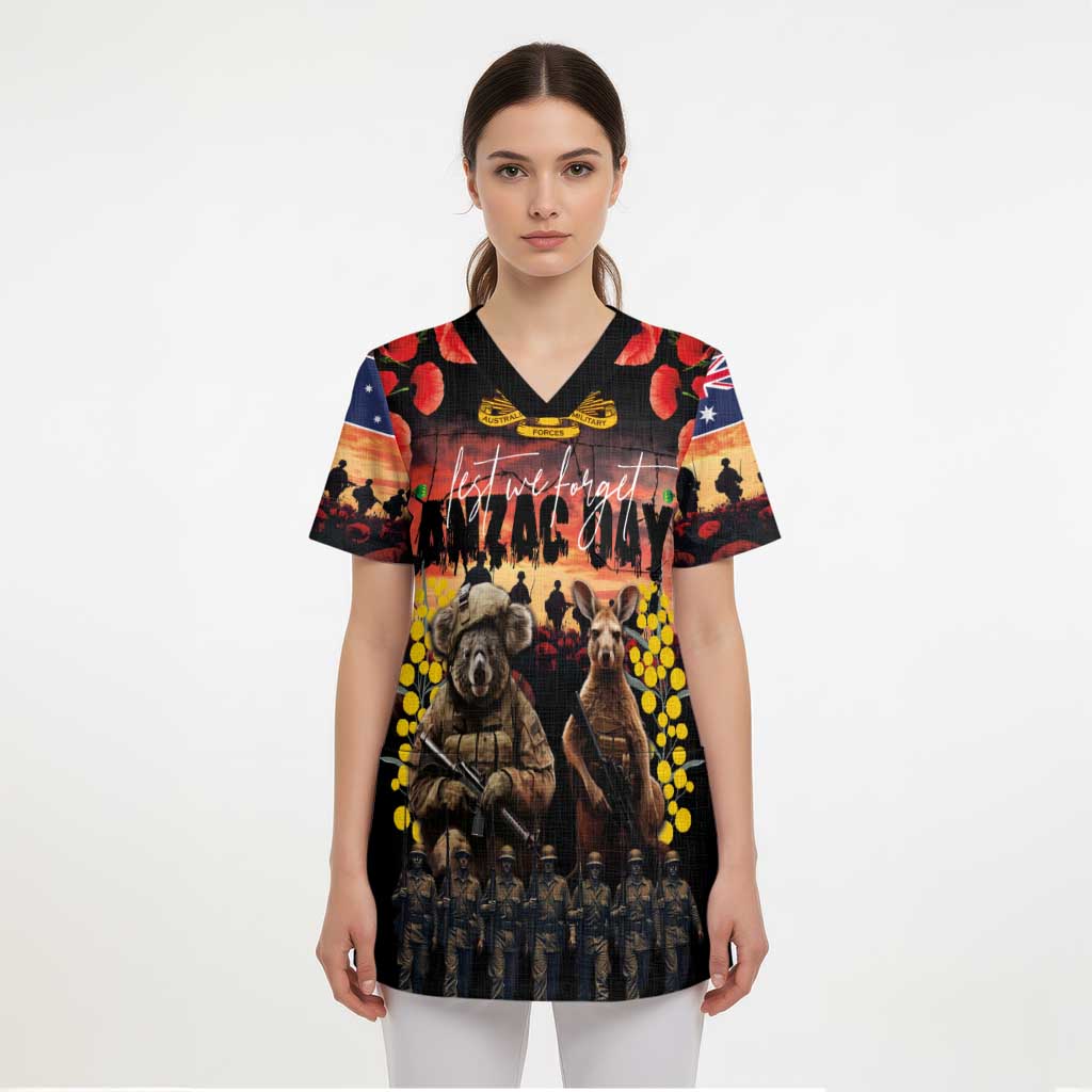 Australia ANZAC Day Scrub Top Kangaroo and Koala Soldier - Forever in My Thoughts LT03 - Polynesian Pride