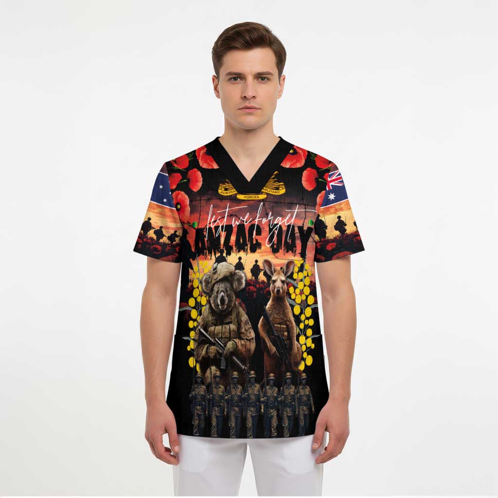 Australia ANZAC Day Scrub Top Kangaroo and Koala Soldier - Forever in My Thoughts LT03 - Polynesian Pride