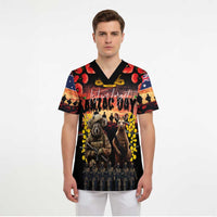 Australia ANZAC Day Scrub Top Kangaroo and Koala Soldier - Forever in My Thoughts LT03 - Polynesian Pride