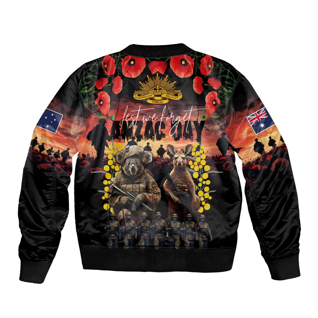 Australia ANZAC Day Sleeve Zip Bomber Jacket Kangaroo and Koala Soldier - Forever in My Thoughts LT03 - Polynesian Pride