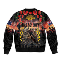 Australia ANZAC Day Sleeve Zip Bomber Jacket Kangaroo and Koala Soldier - Forever in My Thoughts LT03 - Polynesian Pride