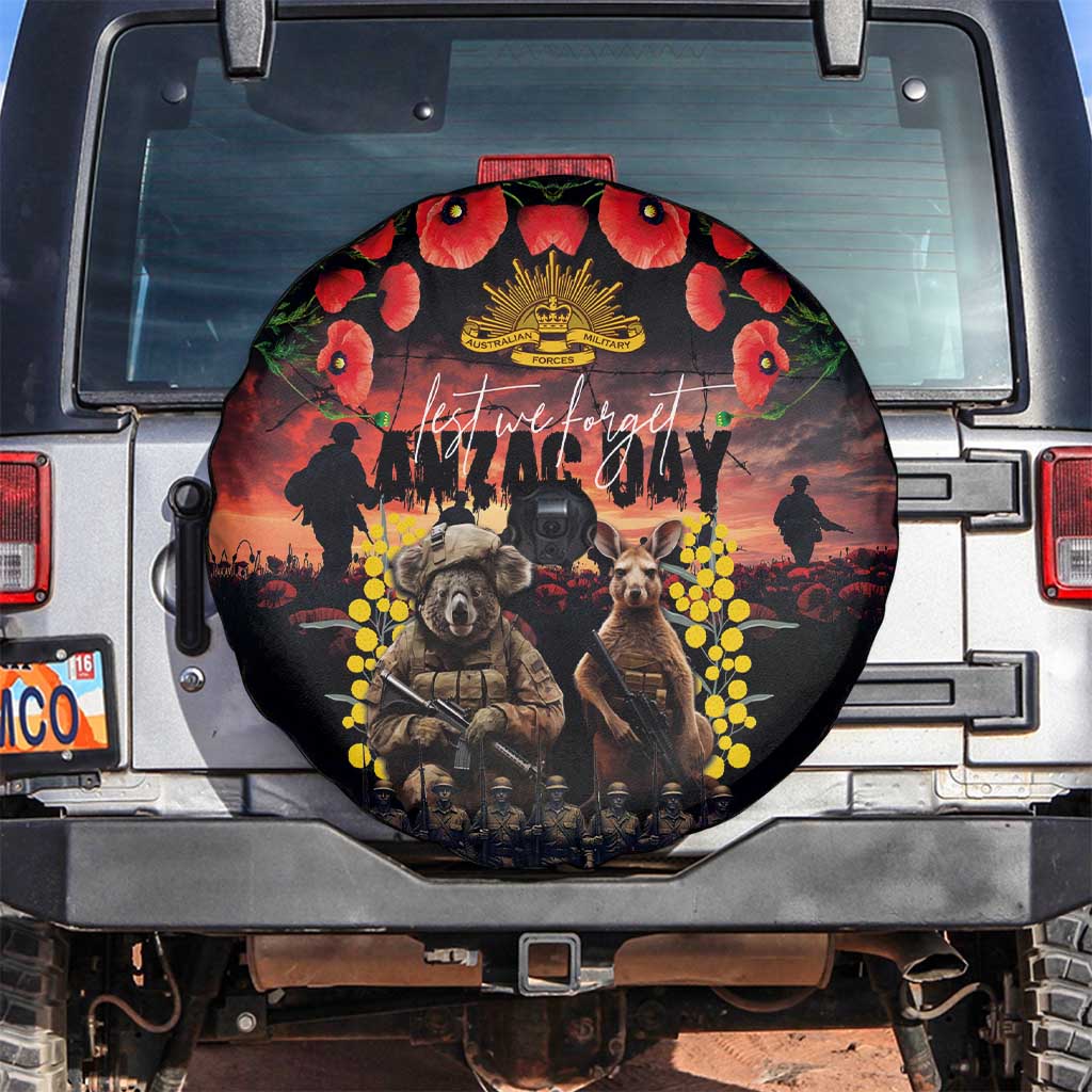 Australia ANZAC Day Spare Tire Cover Kangaroo and Koala Soldier - Forever in My Thoughts LT03 Black - Polynesian Pride