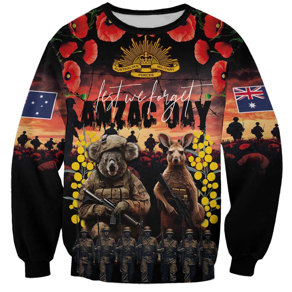Australia ANZAC Day Sweatshirt Kangaroo and Koala Soldier - Forever in My Thoughts LT03 Unisex Black - Polynesian Pride