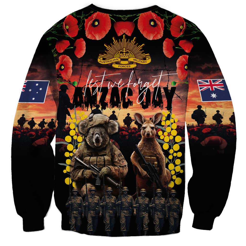 Australia ANZAC Day Sweatshirt Kangaroo and Koala Soldier - Forever in My Thoughts LT03 - Polynesian Pride
