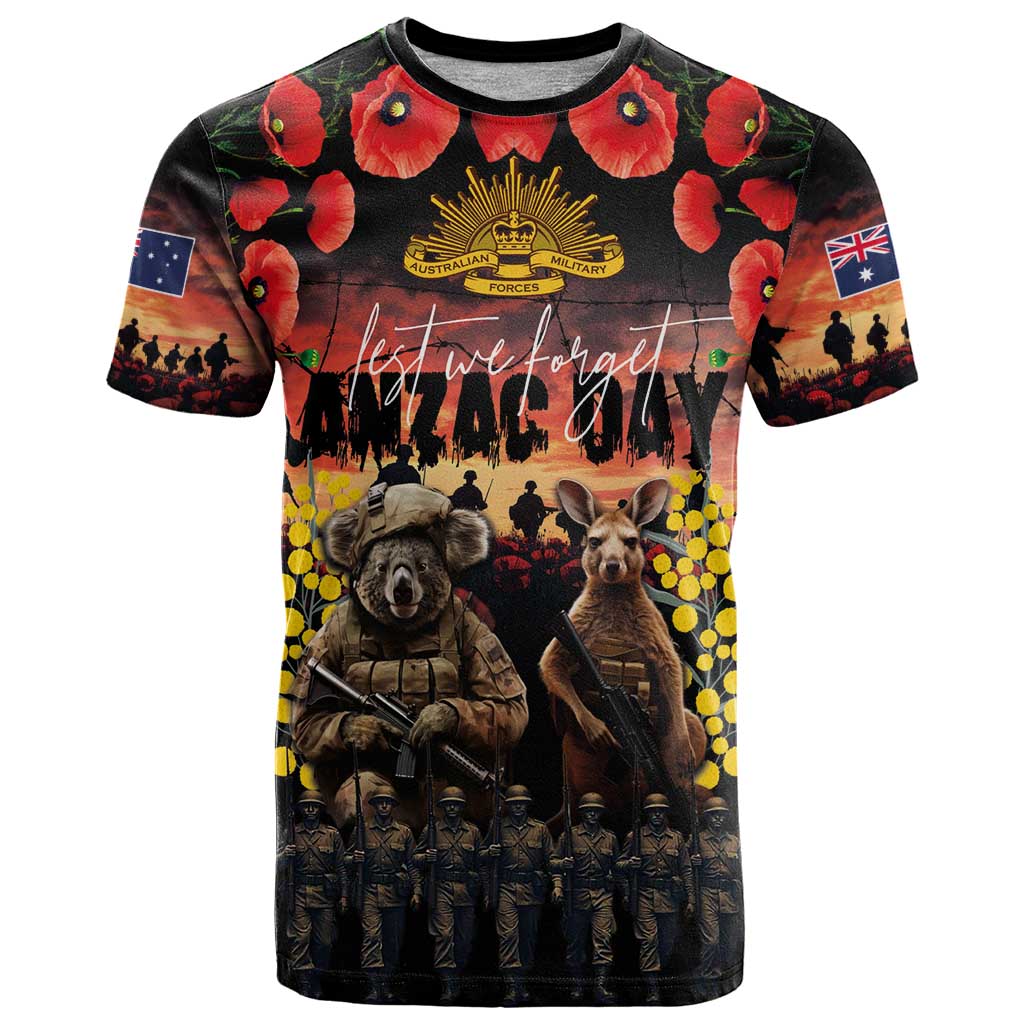 Australia ANZAC Day T Shirt Kangaroo and Koala Soldier - Forever in My Thoughts LT03 Black - Polynesian Pride