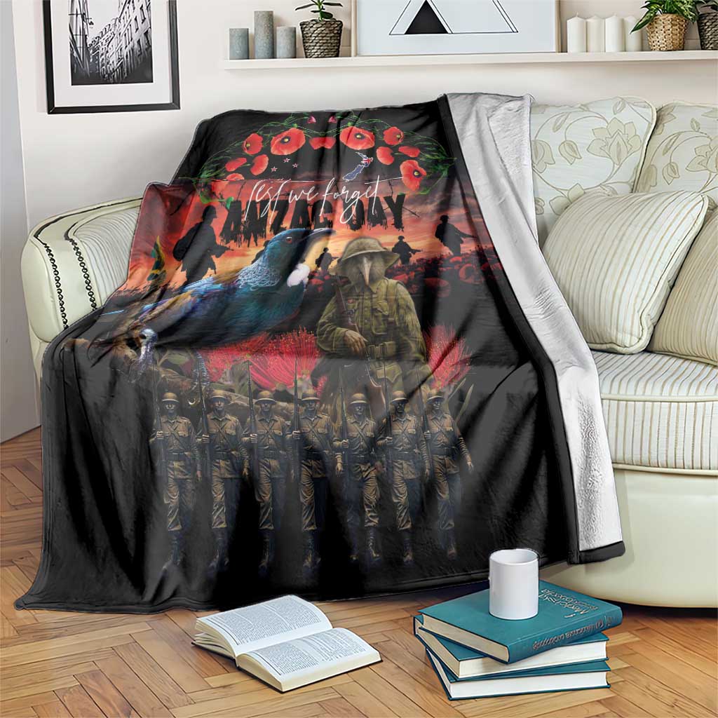 New Zealand ANZAC Day Blanket Tui Bird and Kiwi Bird Soldier - Forever in My Thoughts LT03 Black - Polynesian Pride
