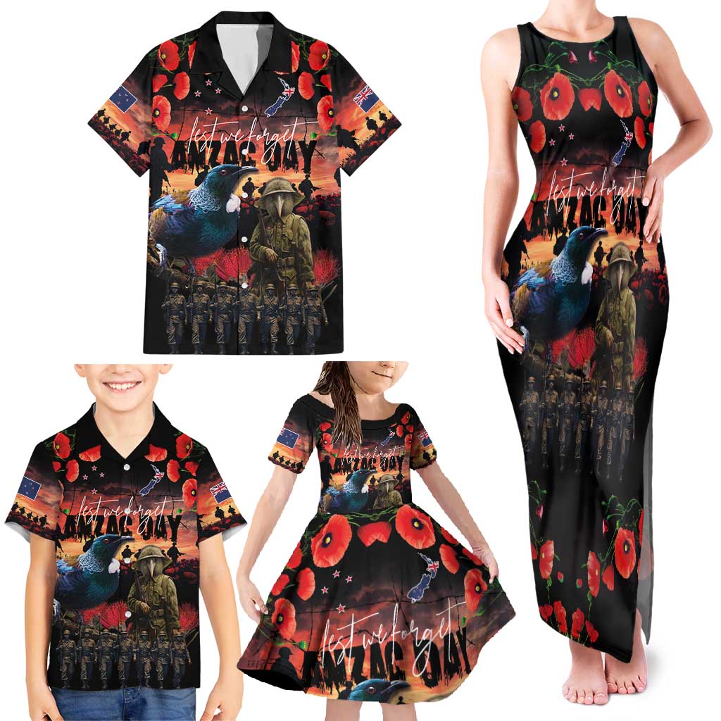 New Zealand ANZAC Day Family Matching Tank Maxi Dress and Hawaiian Shirt Tui Bird and Kiwi Bird Soldier - Forever in My Thoughts