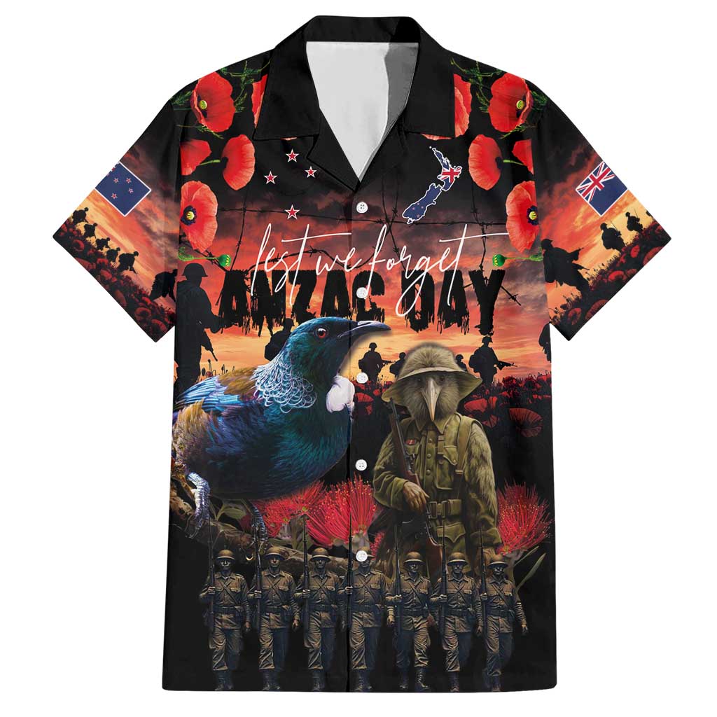 New Zealand ANZAC Day Hawaiian Shirt Tui Bird and Kiwi Bird Soldier - Forever in My Thoughts LT03 Black - Polynesian Pride