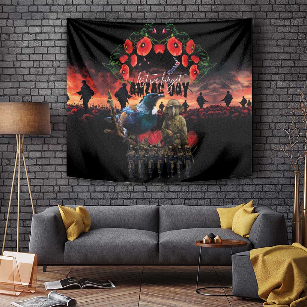 New Zealand ANZAC Day Tapestry Tui Bird and Kiwi Bird Soldier - Forever in My Thoughts LT03 Black - Polynesian Pride