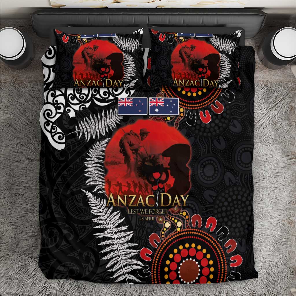 Australia and New Zealand ANZAC Day Bedding Set Aboriginal and Maori Art Pattern - Gallipoli Lest We Forget LT03 Black - Polynesian Pride