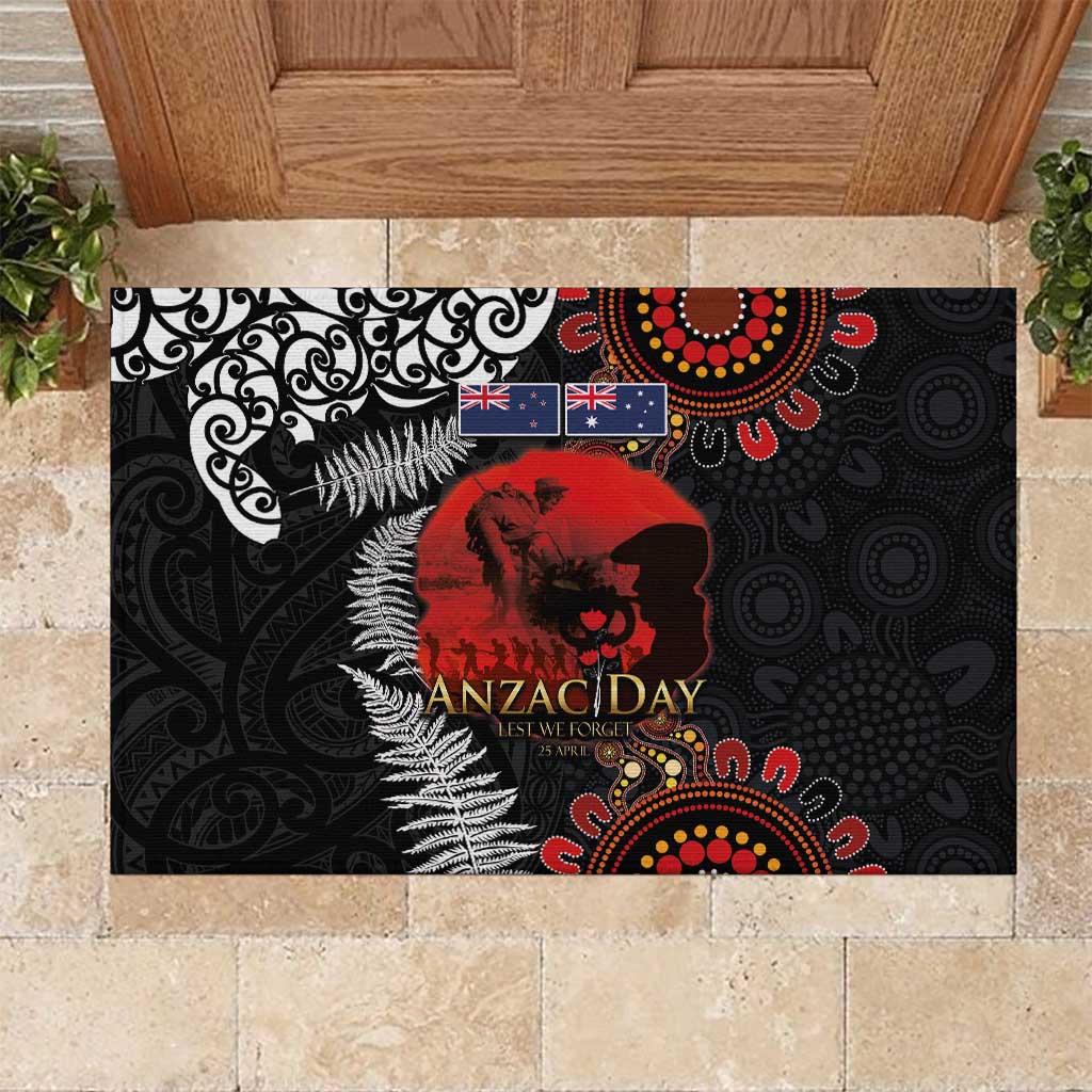 Australia and New Zealand ANZAC Day Rubber Doormat Aboriginal and Maori Art Pattern - Gallipoli Lest We Forget LT03 Black - Polynesian Pride