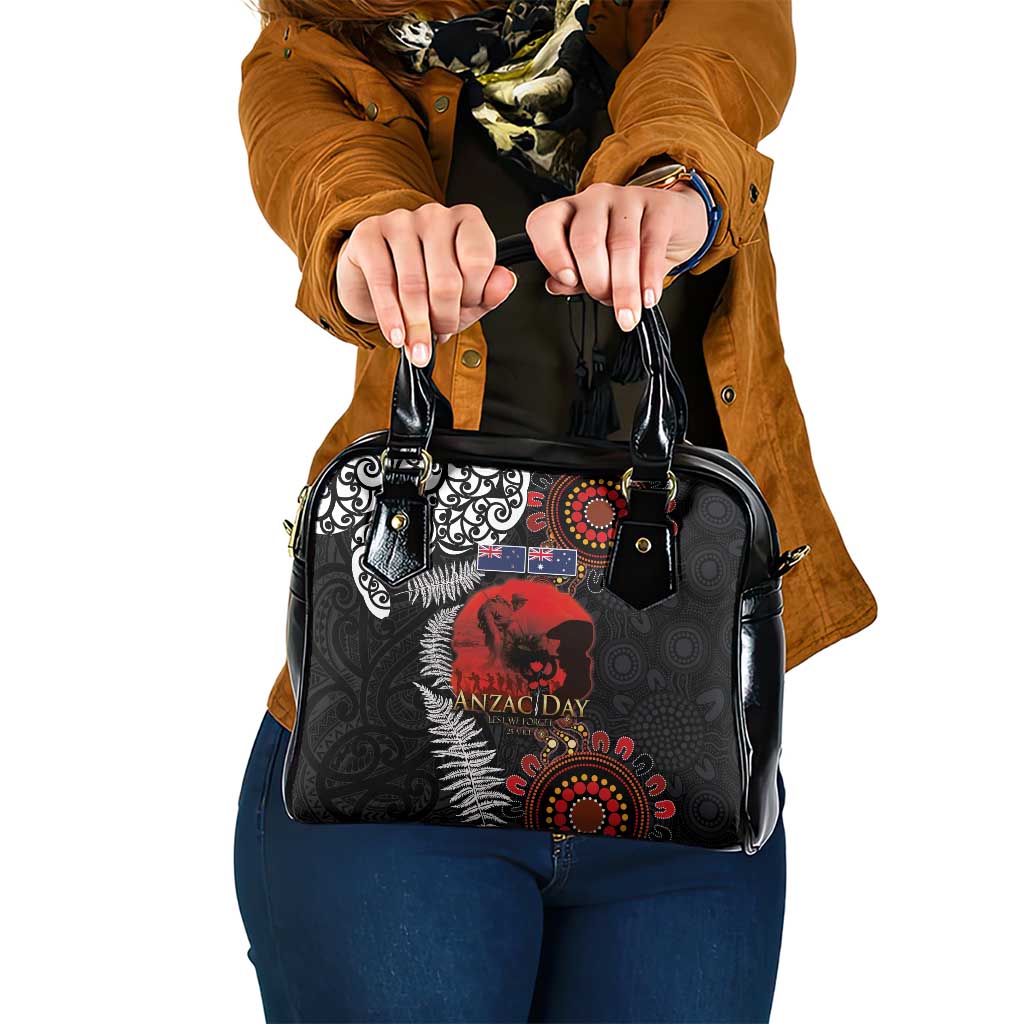 Australia and New Zealand ANZAC Day Shoulder Handbag Aboriginal and Maori Art Pattern - Gallipoli Lest We Forget LT03 One Size Black - Polynesian Pride