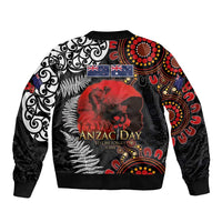 Australia and New Zealand ANZAC Day Sleeve Zip Bomber Jacket Aboriginal and Maori Art Pattern - Gallipoli Lest We Forget LT03 - Polynesian Pride
