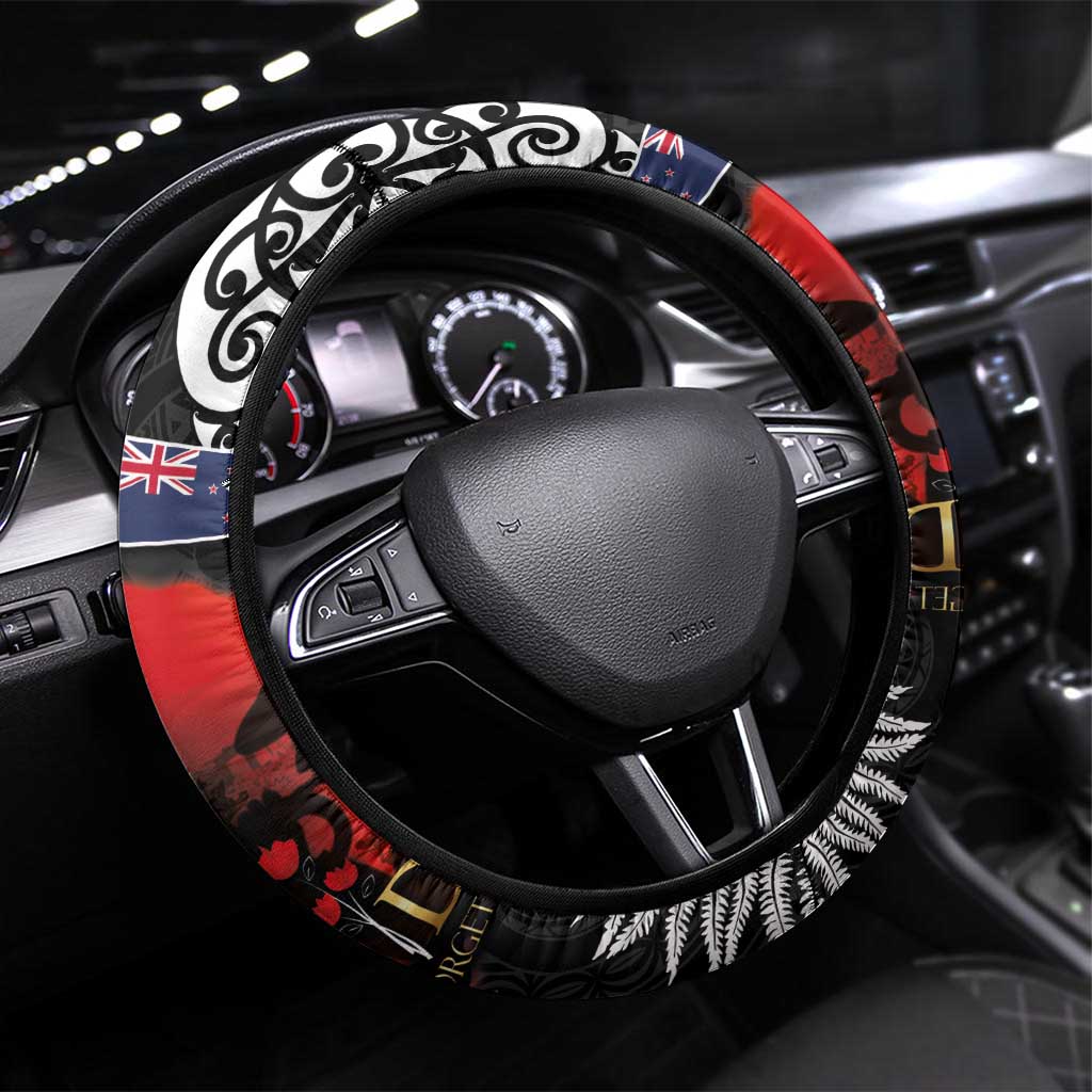 Australia and New Zealand ANZAC Day Steering Wheel Cover Aboriginal and Maori Art Pattern - Gallipoli Lest We Forget