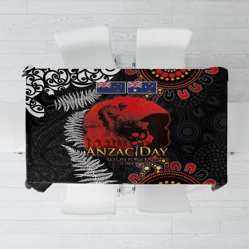 Australia and New Zealand ANZAC Day Tablecloth Aboriginal and Maori Art Pattern - Gallipoli Lest We Forget LT03 Black - Polynesian Pride