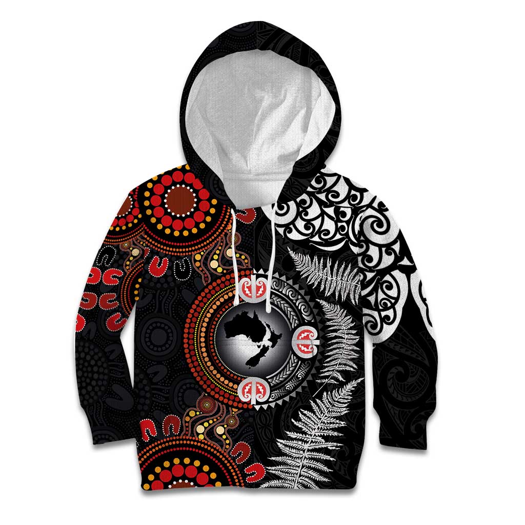 Australia and New Zealand Together Kid Hoodie Aboriginal and Maori Art Tattoo