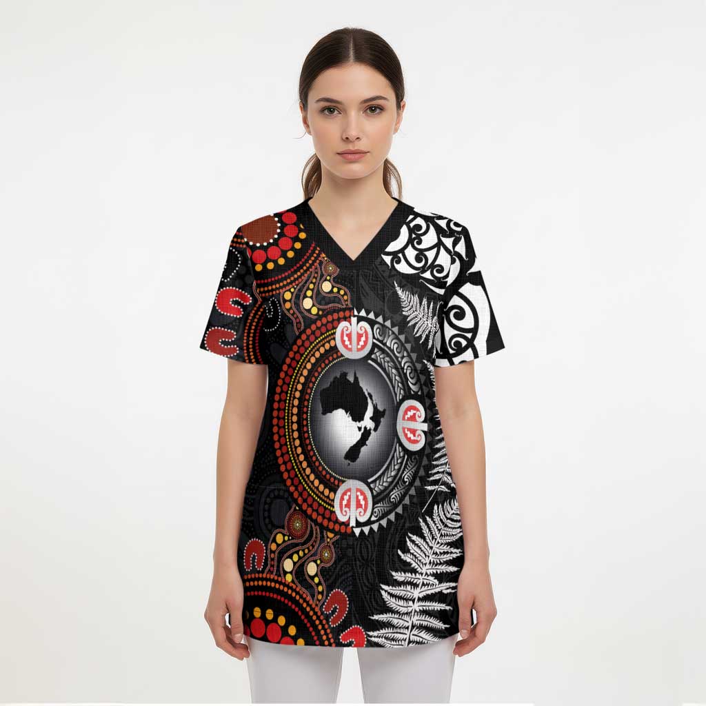 Australia and New Zealand Together Scrub Top Aboriginal and Maori Art Tattoo LT03 - Polynesian Pride
