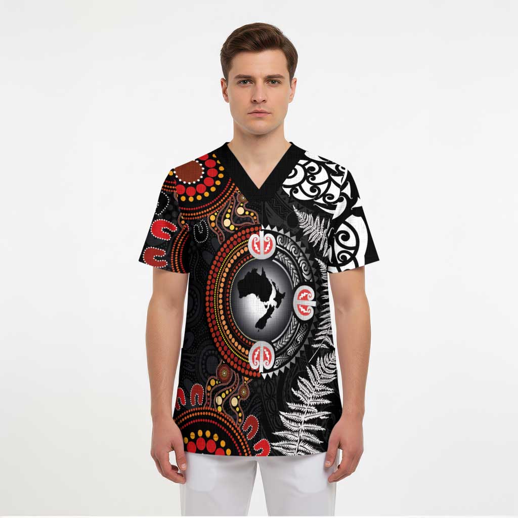 Australia and New Zealand Together Scrub Top Aboriginal and Maori Art Tattoo LT03 - Polynesian Pride