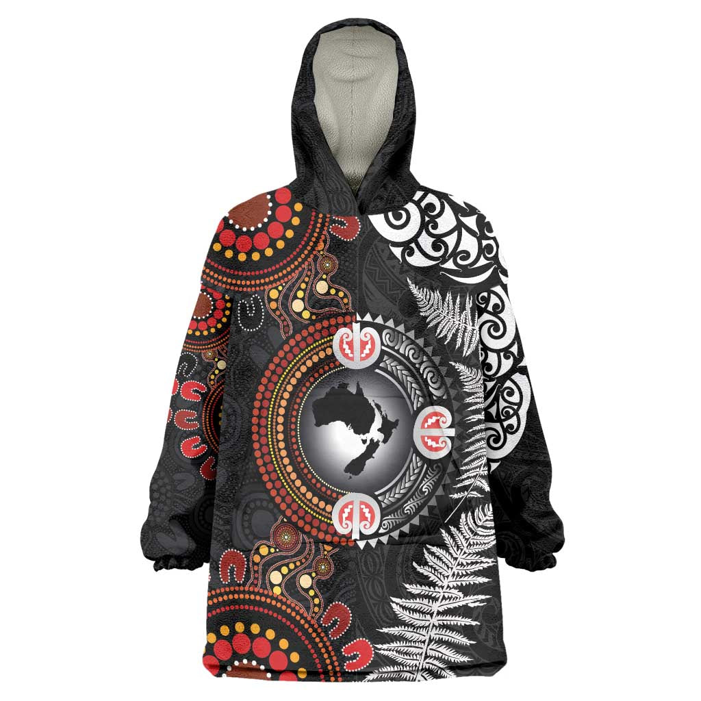 Australia and New Zealand Together Wearable Blanket Hoodie Aboriginal and Maori Art Tattoo