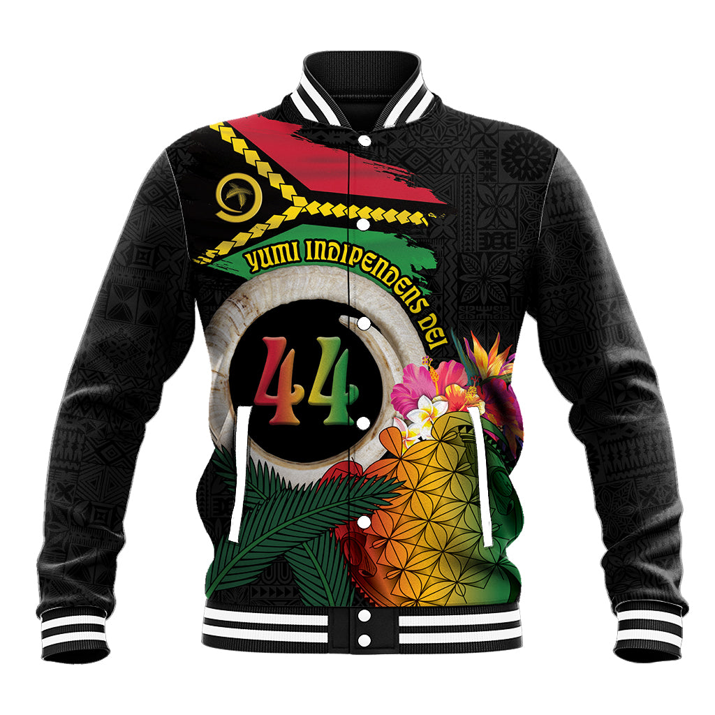 Vanuatu Selebretem 44th Indipendens Dei Baseball Jacket Sand Drawing Turtle Melanesian Vibes LT03 Unisex Black - Polynesian Pride