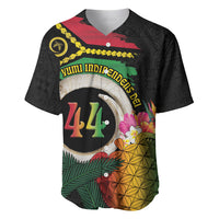 Vanuatu Selebretem 44th Indipendens Dei Baseball Jersey Sand Drawing Turtle Melanesian Vibes LT03 Black - Polynesian Pride