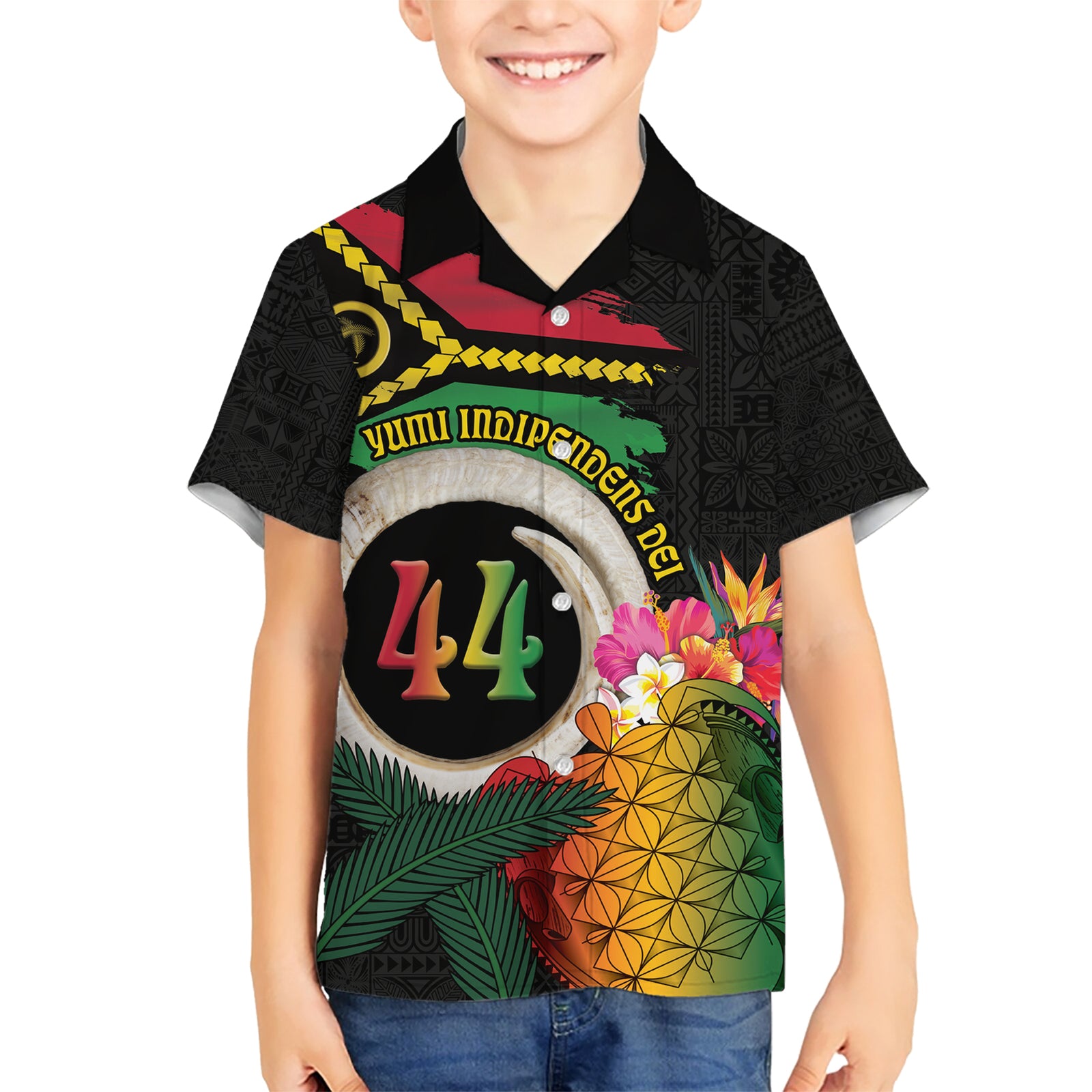 Vanuatu Selebretem 44th Indipendens Dei Kid Hawaiian Shirt Sand Drawing Turtle Melanesian Vibes LT03 Kid Black - Polynesian Pride