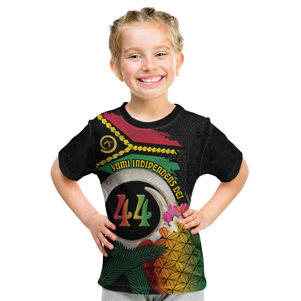 Vanuatu Selebretem 44th Indipendens Dei Kid T Shirt Sand Drawing Turtle Melanesian Vibes LT03 Black - Polynesian Pride