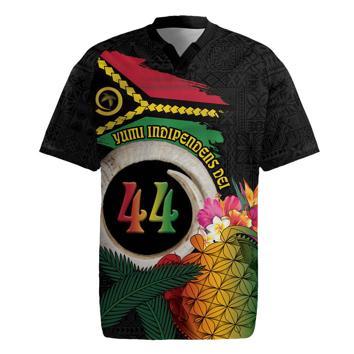 Vanuatu Selebretem 44th Indipendens Dei Rugby Jersey Sand Drawing Turtle Melanesian Vibes LT03 Black - Polynesian Pride