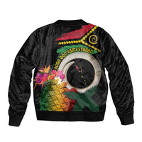 Vanuatu Selebretem 44th Indipendens Dei Sleeve Zip Bomber Jacket Sand Drawing Turtle Melanesian Vibes LT03 - Polynesian Pride