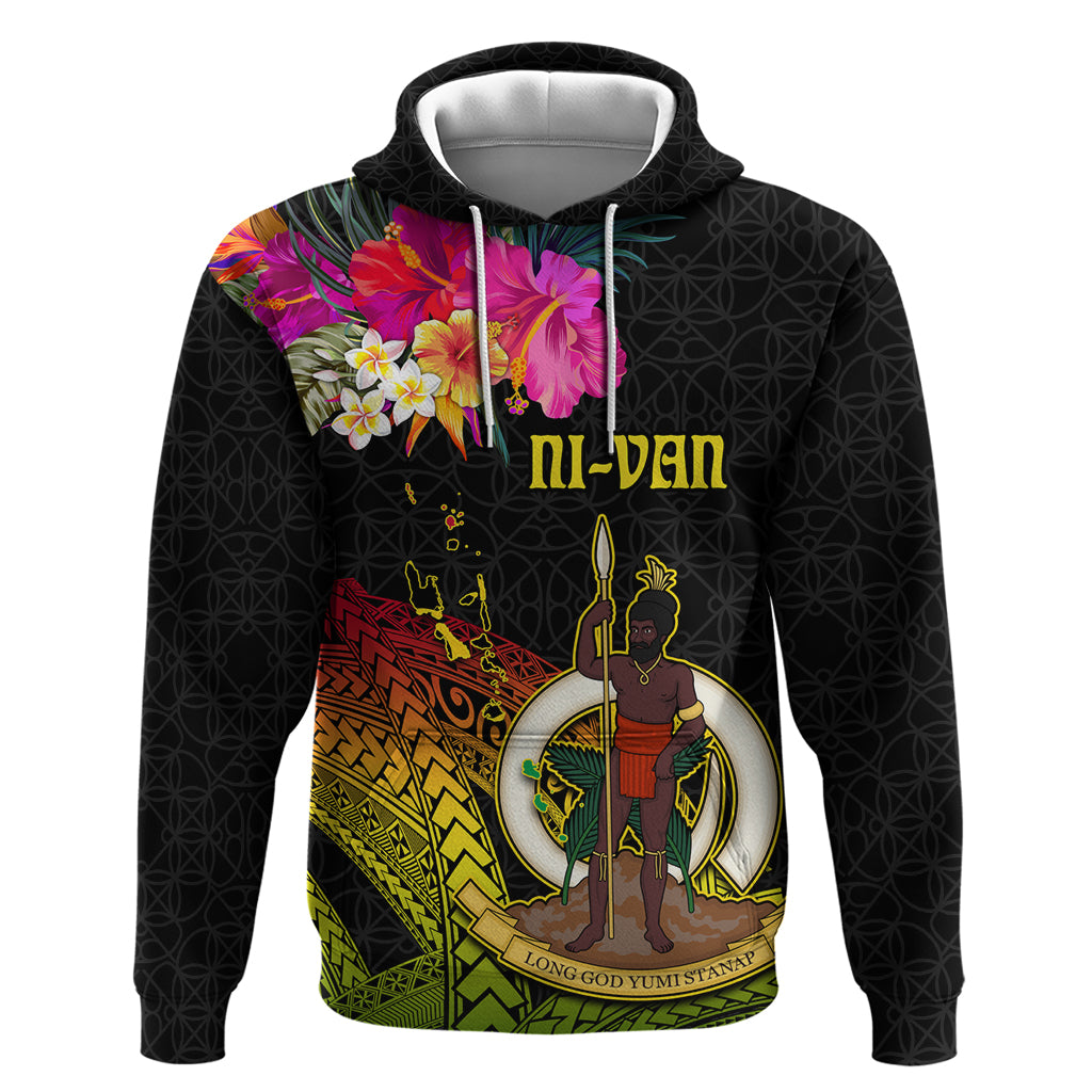 Vanuatu Ni-Van Hoodie Coat of Arms Sand Drawing LT03 Pullover Hoodie Black - Polynesian Pride