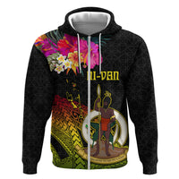 Vanuatu Ni-Van Hoodie Coat of Arms Sand Drawing LT03 Zip Hoodie Black - Polynesian Pride