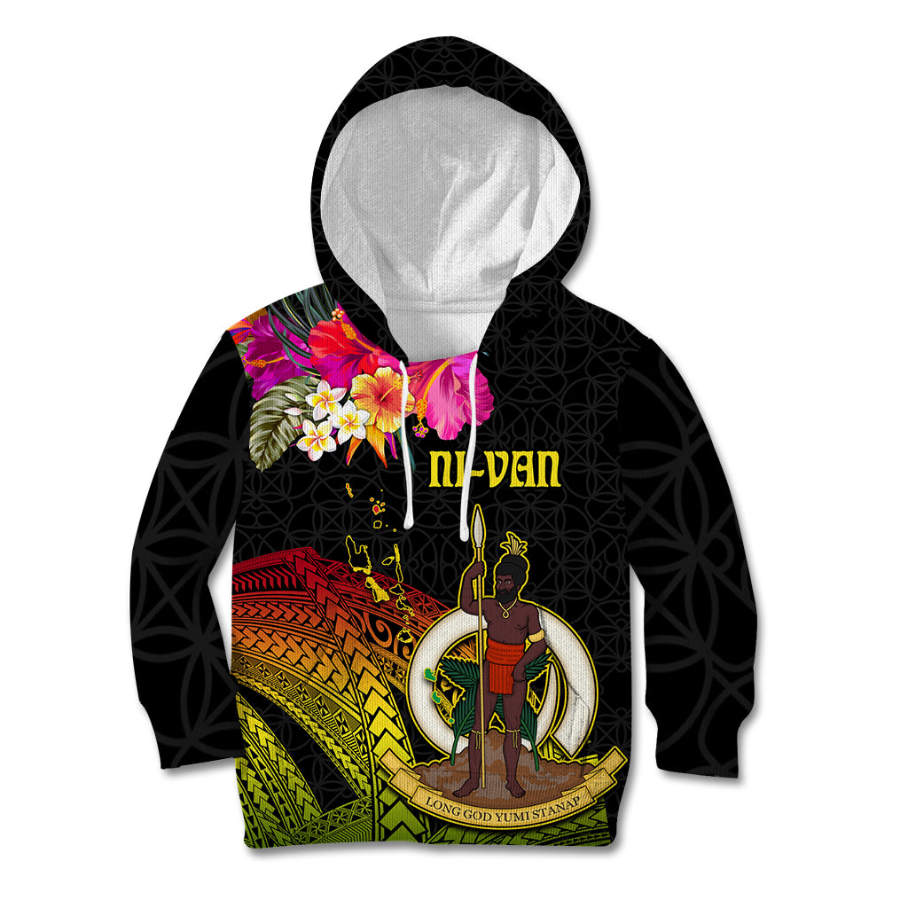 Vanuatu Ni-Van Kid Hoodie Coat of Arms Sand Drawing LT03 Hoodie Black - Polynesian Pride