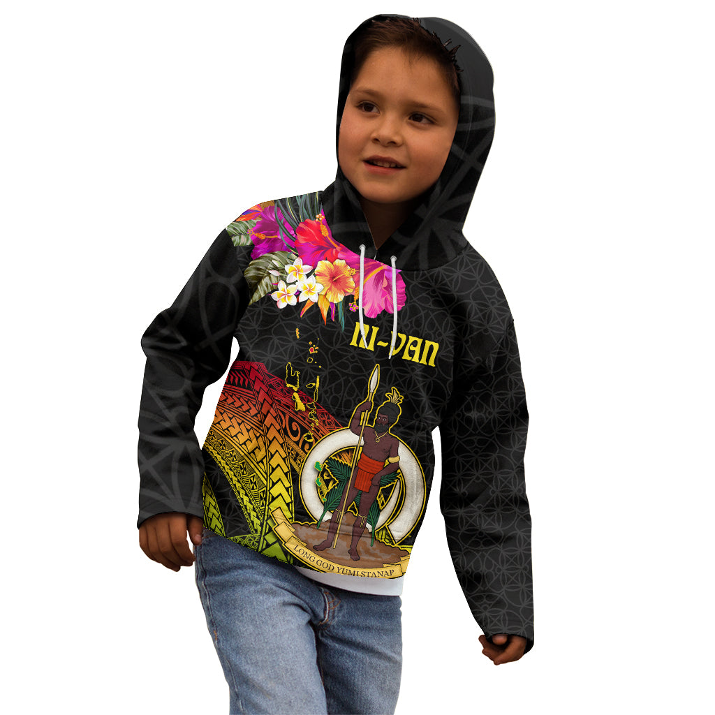Vanuatu Ni-Van Kid Hoodie Coat of Arms Sand Drawing LT03 - Polynesian Pride