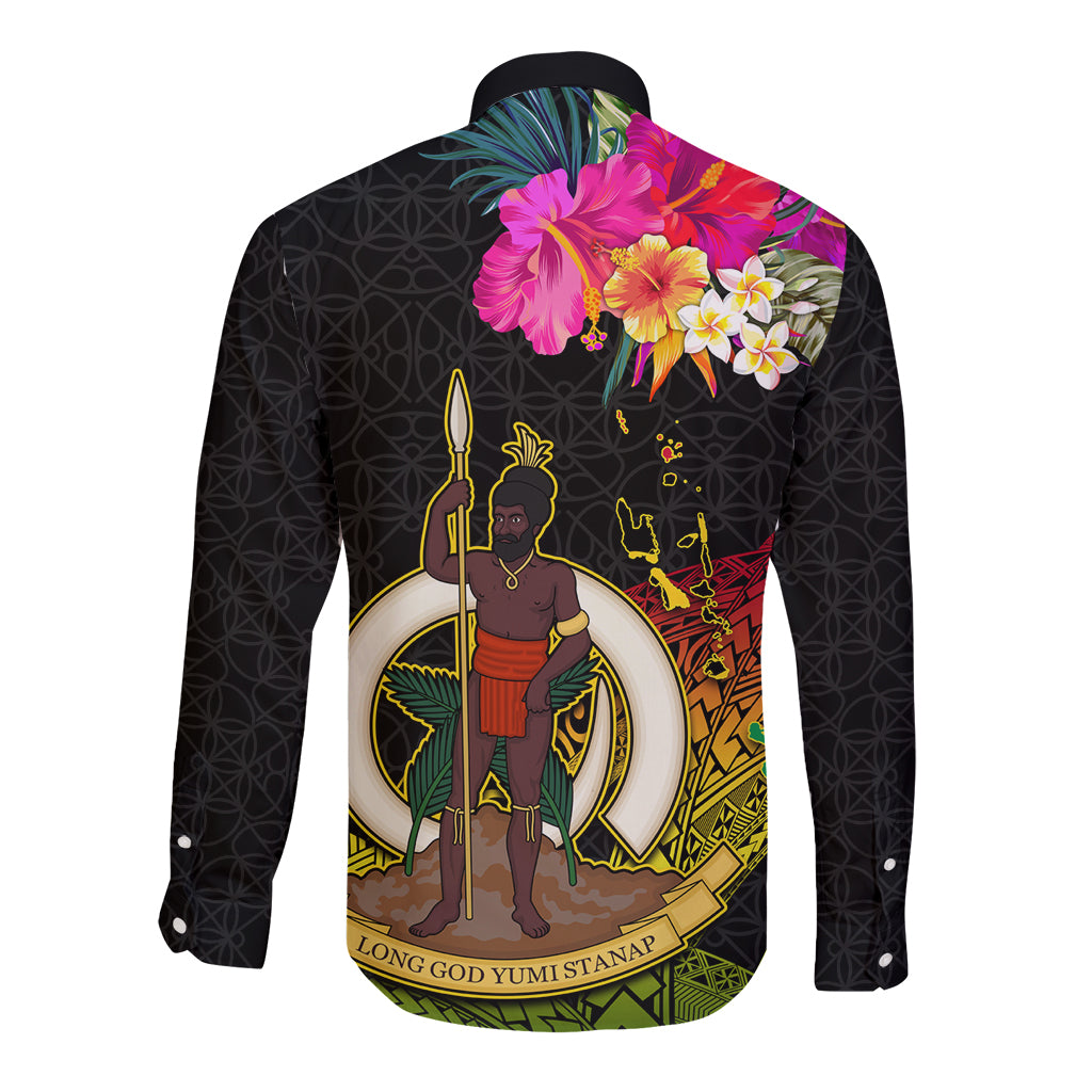 Vanuatu Ni-Van Long Sleeve Button Shirt Coat of Arms Sand Drawing LT03 - Polynesian Pride