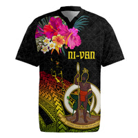 Vanuatu Ni-Van Rugby Jersey Coat of Arms Sand Drawing LT03 Black - Polynesian Pride