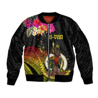 Vanuatu Ni-Van Sleeve Zip Bomber Jacket Coat of Arms Sand Drawing LT03 Unisex Black - Polynesian Pride