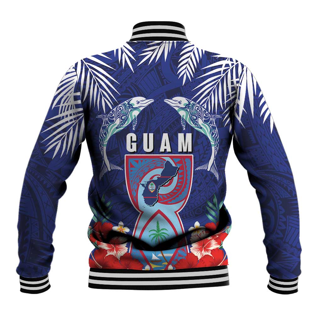 Guam Liberation Day Baseball Jacket The Tribal Latte Stone and Dolphins with Hibiscus Chamorro Culture LT03 - Polynesian Pride