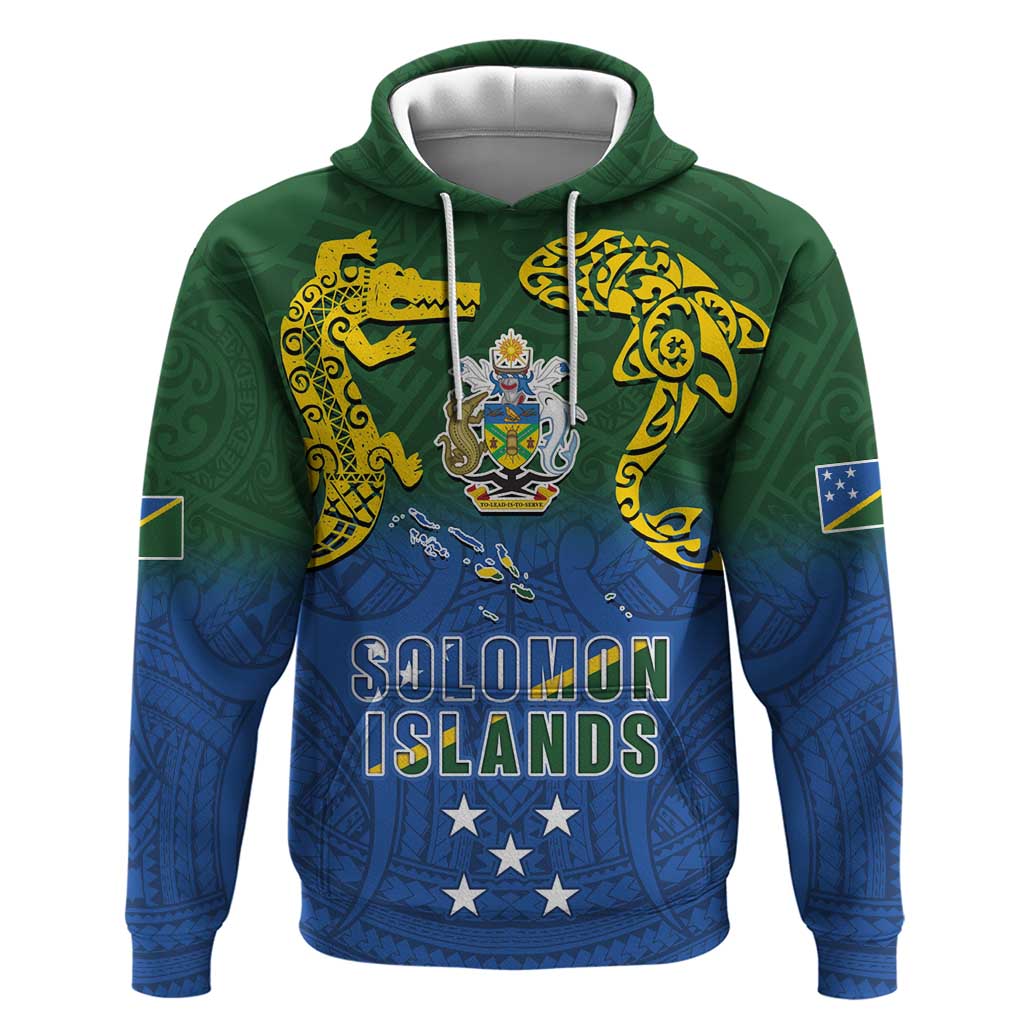 Solomon Islands Hoodie The Guardians-Tribal Crocodile and Shark Melanesian Tattoo LT03 Pullover Hoodie Green - Polynesian Pride