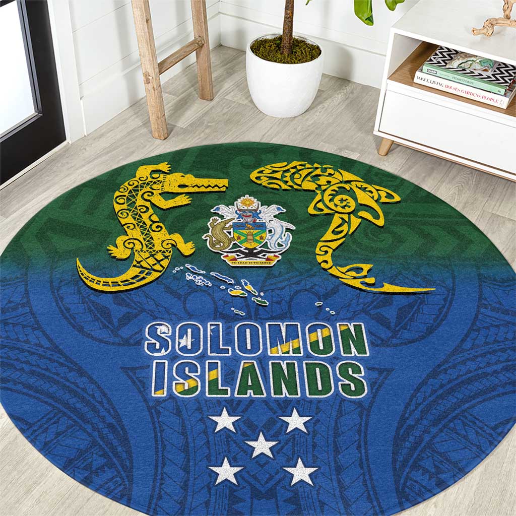 Solomon Islands Round Carpet The Guardians-Tribal Crocodile and Shark Melanesian Tattoo LT03 Green - Polynesian Pride