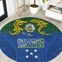 Solomon Islands Round Carpet The Guardians-Tribal Crocodile and Shark Melanesian Tattoo LT03 Green - Polynesian Pride